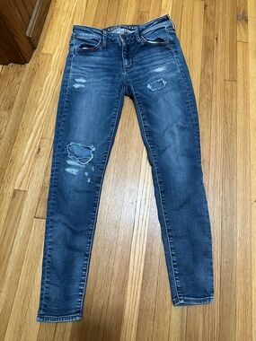 American Eagle Outfitters Distressed Skinny Jeans - Dark Blue